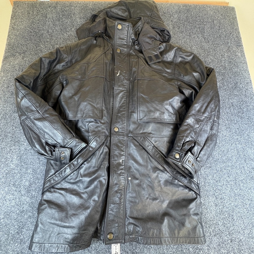 Vintage Wilsons Leather Maxima Jacket Mens Medium Black Detachable Hood Full Zip